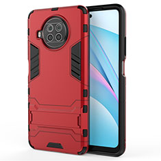 Custodia Silicone e Plastica Opaca Cover con Supporto per Xiaomi Mi 10i 5G Rosso