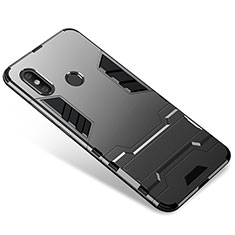 Custodia Silicone e Plastica Opaca Cover con Supporto per Xiaomi Mi 8 Grigio
