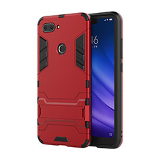 Custodia Silicone e Plastica Opaca Cover con Supporto per Xiaomi Mi 8 Lite Rosso