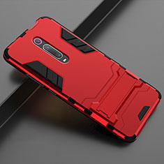 Custodia Silicone e Plastica Opaca Cover con Supporto per Xiaomi Mi 9T Rosso
