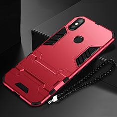 Custodia Silicone e Plastica Opaca Cover con Supporto per Xiaomi Mi Mix 3 Rosso