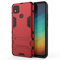 Custodia Silicone e Plastica Opaca Cover con Supporto per Xiaomi Redmi 9C NFC Rosso