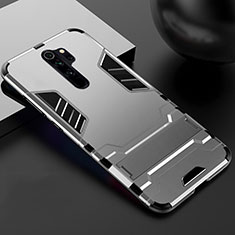 Custodia Silicone e Plastica Opaca Cover con Supporto per Xiaomi Redmi Note 8 Pro Argento