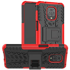 Custodia Silicone e Plastica Opaca Cover con Supporto per Xiaomi Redmi Note 9 Pro Max Rosso