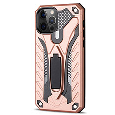 Custodia Silicone e Plastica Opaca Cover con Supporto R01 per Apple iPhone 12 Pro Max Oro Rosa