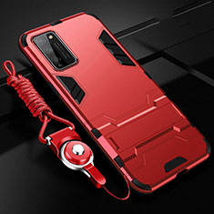 Custodia Silicone e Plastica Opaca Cover con Supporto R01 per Huawei Honor 30 Lite 5G Rosso