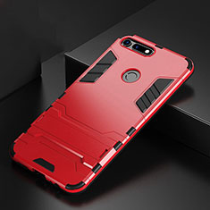 Custodia Silicone e Plastica Opaca Cover con Supporto R01 per Huawei Honor V20 Rosso