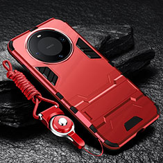 Custodia Silicone e Plastica Opaca Cover con Supporto R01 per Huawei Mate 60 Pro+ Plus Rosso