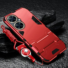 Custodia Silicone e Plastica Opaca Cover con Supporto R01 per Huawei Nova 11i Rosso