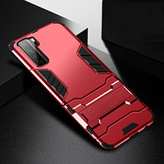 Custodia Silicone e Plastica Opaca Cover con Supporto R01 per Huawei Nova 7 SE 5G Rosso