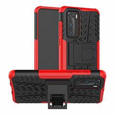 Custodia Silicone e Plastica Opaca Cover con Supporto R01 per Huawei P40 Rosso