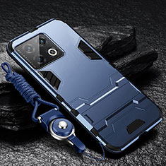 Custodia Silicone e Plastica Opaca Cover con Supporto R01 per OnePlus 10 Pro 5G Blu