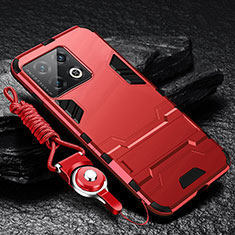 Custodia Silicone e Plastica Opaca Cover con Supporto R01 per OnePlus 10 Pro 5G Rosso