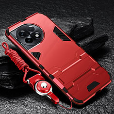 Custodia Silicone e Plastica Opaca Cover con Supporto R01 per OnePlus 11 5G Rosso