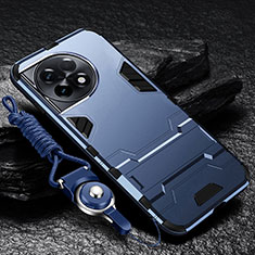 Custodia Silicone e Plastica Opaca Cover con Supporto R01 per OnePlus 11R 5G Blu