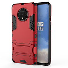 Custodia Silicone e Plastica Opaca Cover con Supporto R01 per OnePlus 7T Rosso