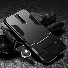 Custodia Silicone e Plastica Opaca Cover con Supporto R01 per OnePlus 8 Nero