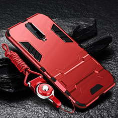 Custodia Silicone e Plastica Opaca Cover con Supporto R01 per OnePlus 8 Rosso