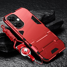 Custodia Silicone e Plastica Opaca Cover con Supporto R01 per OnePlus Nord CE 3 5G Rosso