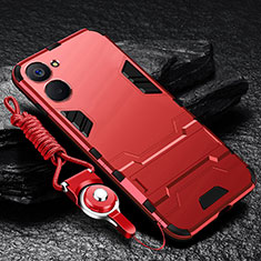 Custodia Silicone e Plastica Opaca Cover con Supporto R01 per Realme V30t 5G Rosso