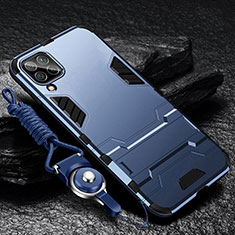 Custodia Silicone e Plastica Opaca Cover con Supporto R01 per Samsung Galaxy A12 Nacho Blu