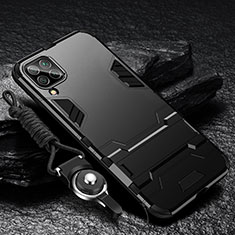Custodia Silicone e Plastica Opaca Cover con Supporto R01 per Samsung Galaxy M12 Nero