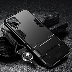 Custodia Silicone e Plastica Opaca Cover con Supporto R01 per Samsung Galaxy M22 4G Nero