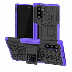 Custodia Silicone e Plastica Opaca Cover con Supporto R01 per Samsung Galaxy Note 10 5G Viola