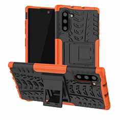 Custodia Silicone e Plastica Opaca Cover con Supporto R01 per Samsung Galaxy Note 10 Arancione