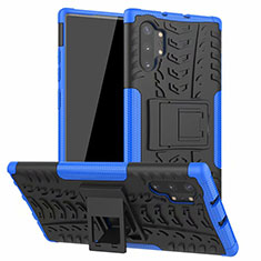 Custodia Silicone e Plastica Opaca Cover con Supporto R01 per Samsung Galaxy Note 10 Plus 5G Blu