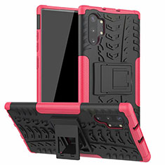 Custodia Silicone e Plastica Opaca Cover con Supporto R01 per Samsung Galaxy Note 10 Plus 5G Rosa