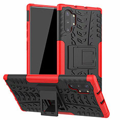 Custodia Silicone e Plastica Opaca Cover con Supporto R01 per Samsung Galaxy Note 10 Plus 5G Rosso