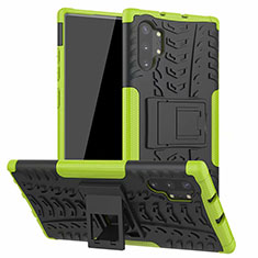 Custodia Silicone e Plastica Opaca Cover con Supporto R01 per Samsung Galaxy Note 10 Plus Verde