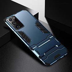 Custodia Silicone e Plastica Opaca Cover con Supporto R01 per Samsung Galaxy Note 20 Ultra 5G Blu