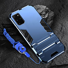 Custodia Silicone e Plastica Opaca Cover con Supporto R01 per Samsung Galaxy S20 Plus 5G Blu