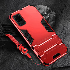 Custodia Silicone e Plastica Opaca Cover con Supporto R01 per Samsung Galaxy S20 Ultra 5G Rosso