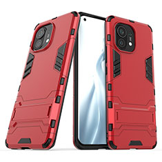 Custodia Silicone e Plastica Opaca Cover con Supporto R01 per Xiaomi Mi 11 5G Rosso