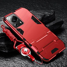 Custodia Silicone e Plastica Opaca Cover con Supporto R01 per Xiaomi Mi 12 Lite NE 5G Rosso