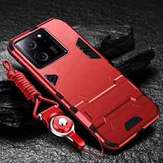 Custodia Silicone e Plastica Opaca Cover con Supporto R01 per Xiaomi Mi 13T 5G Rosso