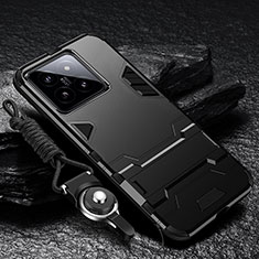 Custodia Silicone e Plastica Opaca Cover con Supporto R01 per Xiaomi Mi 14 5G Nero