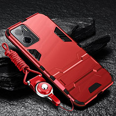 Custodia Silicone e Plastica Opaca Cover con Supporto R01 per Xiaomi Redmi 10 5G Rosso