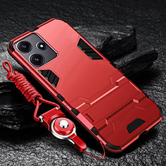 Custodia Silicone e Plastica Opaca Cover con Supporto R01 per Xiaomi Redmi 12 5G Rosso
