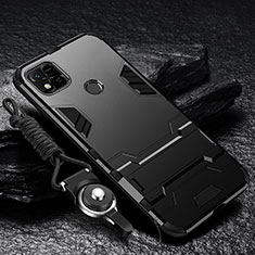 Custodia Silicone e Plastica Opaca Cover con Supporto R01 per Xiaomi Redmi 9 India Nero