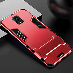 Custodia Silicone e Plastica Opaca Cover con Supporto R01 per Xiaomi Redmi Note 9 Pro Max Rosso