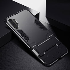 Custodia Silicone e Plastica Opaca Cover con Supporto R02 per Samsung Galaxy Note 10 Plus 5G Nero