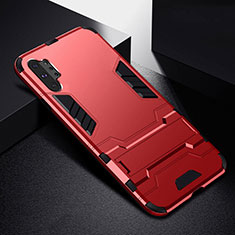 Custodia Silicone e Plastica Opaca Cover con Supporto R02 per Samsung Galaxy Note 10 Plus 5G Rosso
