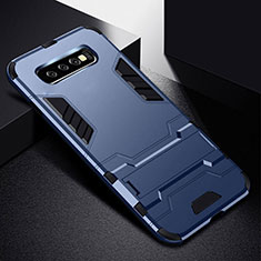 Custodia Silicone e Plastica Opaca Cover con Supporto R02 per Samsung Galaxy S10 Plus Blu