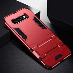 Custodia Silicone e Plastica Opaca Cover con Supporto R02 per Samsung Galaxy S10 Plus Rosso