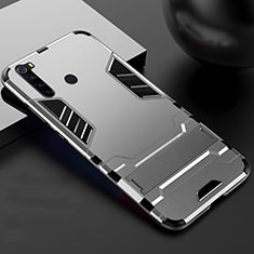 Custodia Silicone e Plastica Opaca Cover con Supporto R02 per Xiaomi Redmi Note 8 Argento