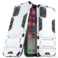 Custodia Silicone e Plastica Opaca Cover con Supporto R03 per Apple iPhone 11 Pro Max Argento